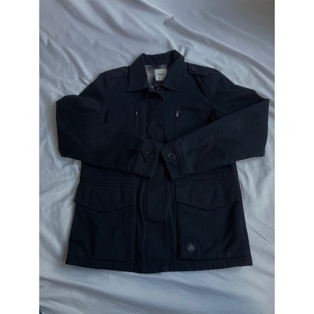 Vans Black Military Style Jacket Womens Small Full Zip Button Flannel Lined